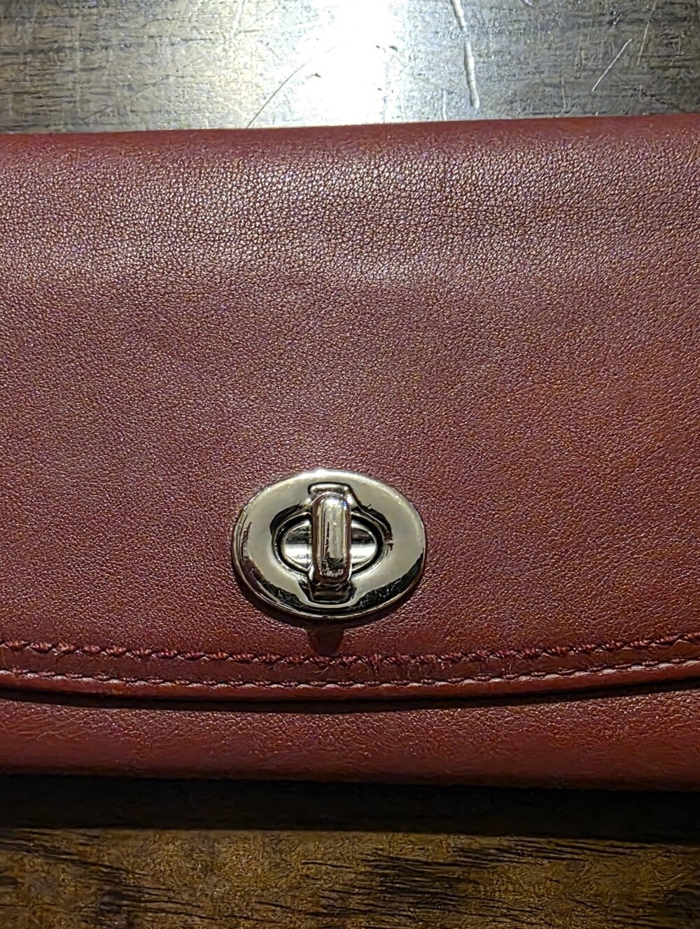 Vintage Coach Leather Envelope Red Wallet Chrome Turn Lock Excellent Condition